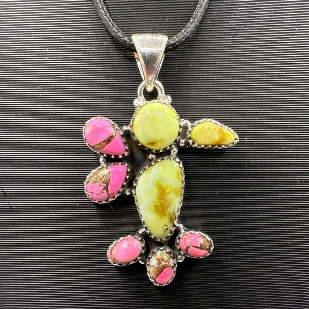 Palomino & Cotton Candy Dahlia Turquoise Sterling Silver 925 Hummingbird Pendant